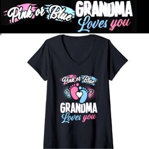 ARK Womens Pink Or Blue Grandma Loves You Gender Reveal VNeck T-Shirt sizeL NWT